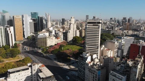 Aerial drone view old and modern skyscrapers in Retiro, Buenos Aires, Argentina Stock Footage 99120692