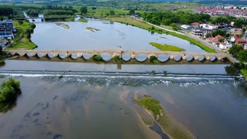 Aerial drone view of the Old Bridge in Svilengrad, Bulgaria. Stock Footage 311011637