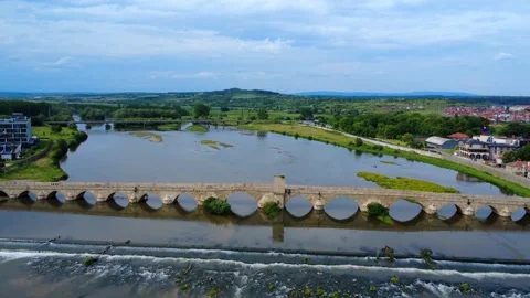 Aerial drone view of the Old Bridge in Svilengrad, Bulgaria. Stock Footage 311011643