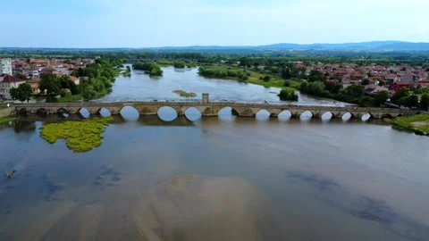 Aerial drone view of the Old Bridge in Svilengrad, Bulgaria. Stock Footage 311011644