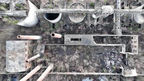 Aerial drone view of an old cement factory. Abandoned cement factory entere.. Stock Footage 309953473