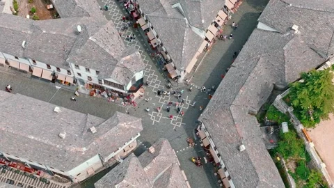Aerial drone view of old quarters of Gjirokastër, Albania. Stock Footage 243000207