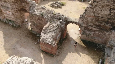 Aerial drone view of old Roman empire bath in Varna city, Bulgaria. Stock Footage 118213009