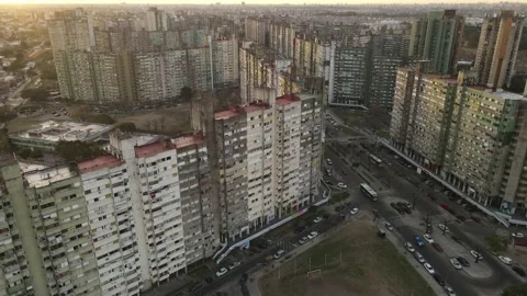 Aerial drone view of old skyscraper and buildings in poor shanty district Video stock 202524515