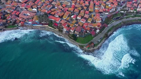 Aerial drone view of old town of Nessebar, Burgas, Bulgaria 스톡 동영상 322930688