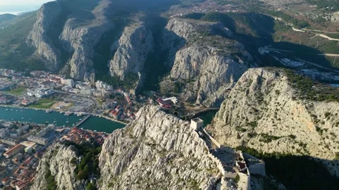 Aerial drone view of Omis town in Croatia Stock Footage 232625719