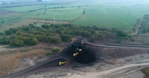 Aerial Drone View of Open Pit Coal Mine with Heavy Machinery in India Stock Footage 340950705