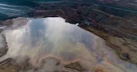 Aerial Drone View of Open Pit Coal Mine with Heavy Machinery, India Stock Footage 340951032