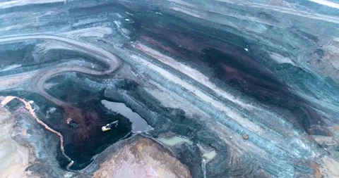Aerial Drone View of Open Pit Coal Mine with Heavy Machinery, India Stock Footage 340951071