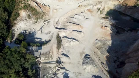 Aerial drone view of an open-pit quarry and gravel extraction site Vidéo 341579746