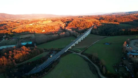 Aerial drone view orbit 4K High speed railbridge Tuscany Valdarno Italy 스톡 동영상 191196737