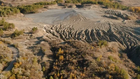 Aerial Drone View Over Active Mud Volcanoes Natural Park Reservation Mountains Stock Footage 123005665