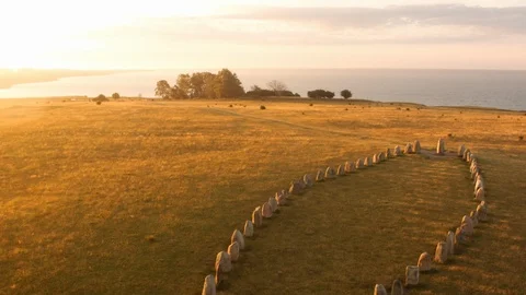 Aerial drone view over Ale stenar at sunset Stock Footage 109445348
