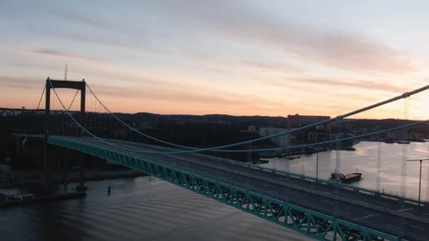 Aerial drone view over Älvsborg bridge in Gothenburg at sunset Stock-Footage 109443633