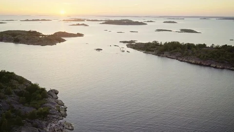 Aerial drone view over Archipelago at sunset Vídeo Stock 109516281
