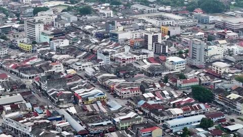 Aerial Drone View Over Batu Pahat Town Center Malaysia Video stock 332739133