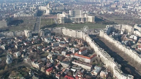 Aerial drone view over Bucharest downtown cityscape, Romania. Stock Footage 307070099