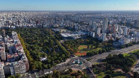 Aerial drone view over Buenos Aires cityscape and green park Video stock 335044450