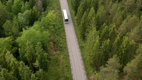 Aerial drone view over Bus Stock Footage 109619422