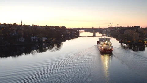 Aerial drone view over Cementa Heidelberg in Stockholm at sunset Stock Footage 109594221