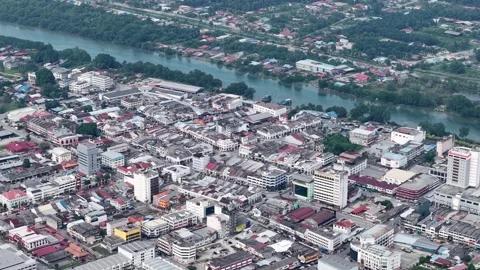 Aerial Drone View Over Central Batu Pahat Town Malaysia Видео 332607172