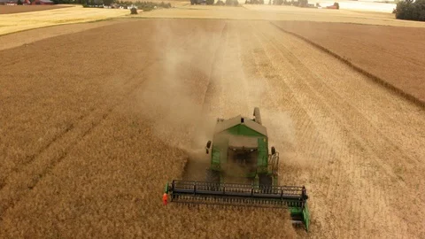 Aerial drone view over Combine harvester Stock Footage 109445746
