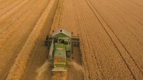 Aerial drone view over Combine harvester Stock Footage 109447195
