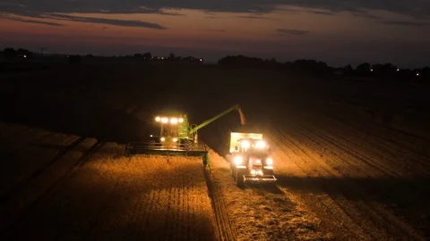 Aerial drone view over Combine at night Stock-Footage 109448271