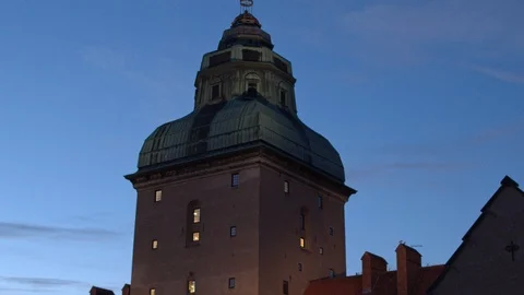 Aerial drone view over District court in Stockholm at night Vidéo 109601869