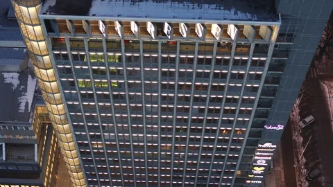 Aerial drone view over DN high rise in Stockholm at night 動画素材 111351889