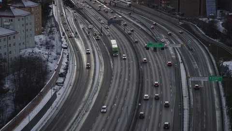 Aerial drone view over E4 in Stockholm at sunset Stock-Footage 111351961