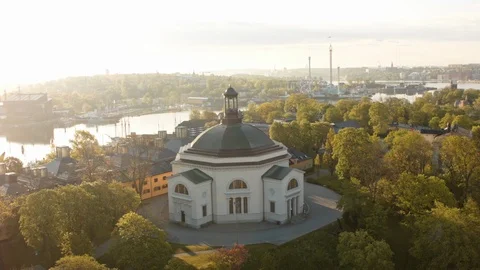Aerial drone view over Eric Ericsson hall in Stockholm Vídeo Stock 109504247
