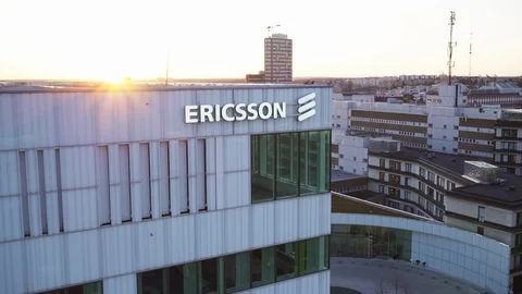 Aerial drone view over Ericsson Headquarters in Stockholm at sunset Vídeo Stock 109540669