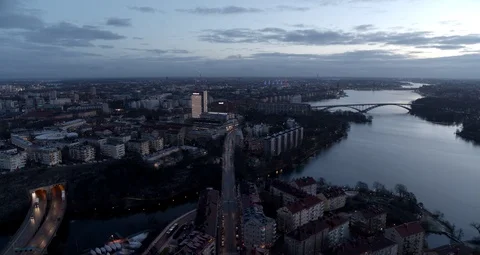 Aerial drone view over Essingen in Stockholm at night Vídeo Stock 111350678