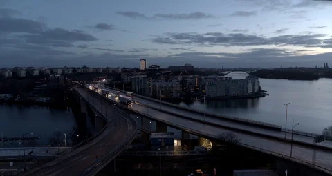 Aerial drone view over Essingen in Stockholm at night Stock-Footage 111350703