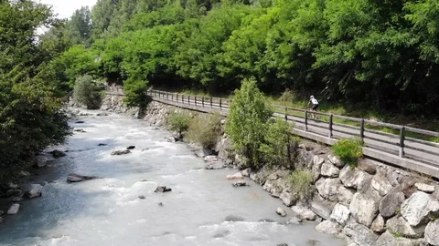 Aerial drone view over a fast mountain river. Stock Footage 114748624