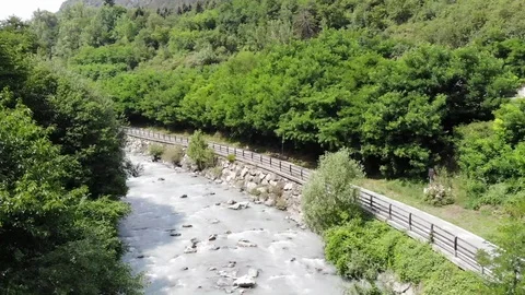 Aerial drone view over a fast mountain river. Stock Footage 114748633