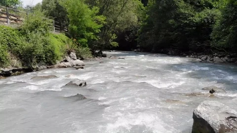 Aerial drone view over a fast mountain river. Stock Footage 114748634