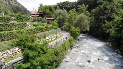 Aerial drone view over a fast mountain river. Stock Footage 114748867