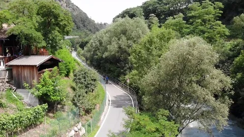 Aerial drone view over a fast mountain river. Stock Footage 114748878