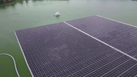 Aerial Drone View Over Floating Solar Panel Farm Video stock 346914797