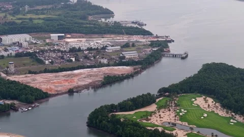 Aerial Drone View Over Forest City Golf Resort Coastal Area Video stock 332736204