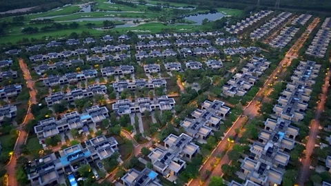Aerial Drone View Over Forest City Golf Resort Villas Stock Footage 337733867
