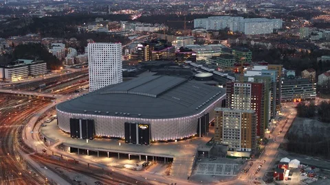 Aerial drone view over Friends Arena in Stockholm at night 動画素材 111352953