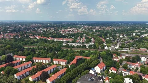 Aerial Drone View Over German Houses and Tram Railway in Bremen, Germany Stock Footage 342436567