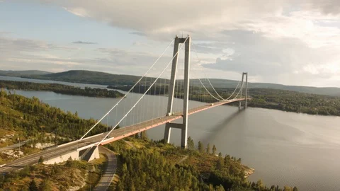 Aerial drone view over High coast bridge in Kramfors Vídeo Stock 109456592