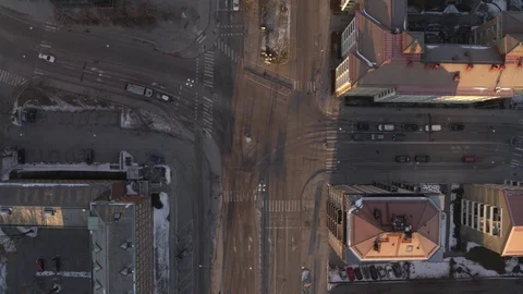 Aerial drone view over Intersection in Stockholm at sunset Vídeo Stock 111352767