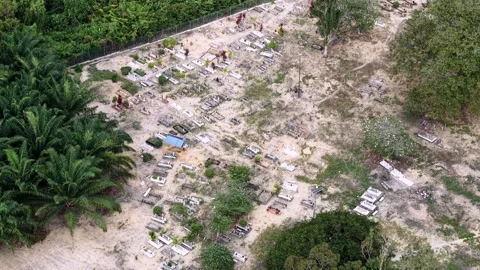 Aerial Drone View Over Islamic Tombs at Segenting Stock Footage 332592255