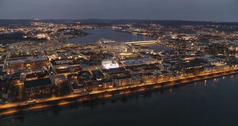 Aerial drone view over Jönköping at night Stockbeeldmateriaal 109967497