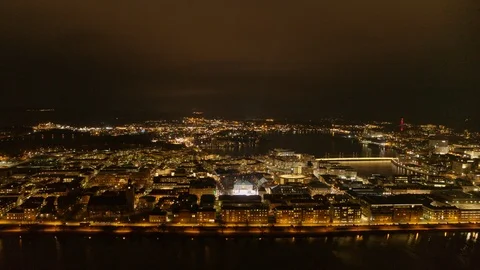 Aerial drone view over Jönköping at night Vídeo Stock 109969212